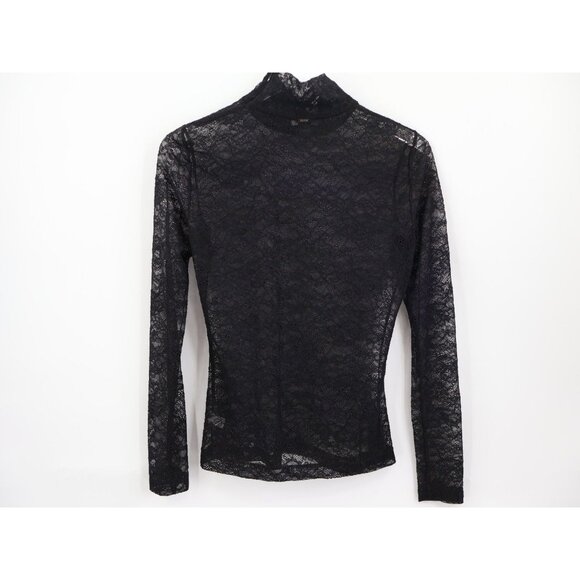 St. John Women’s Lace Mock Neck Top Black Long Sleeve Sheer Blouse Size P Petite - Picture 6 of 15